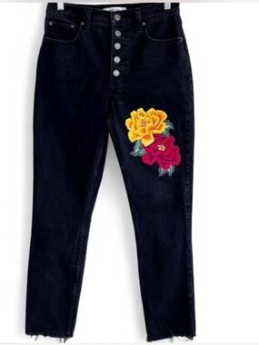 Abercrombie & Fitch OOAK Embroidered Patched Black Skinny High Rise Jeans SZ 27